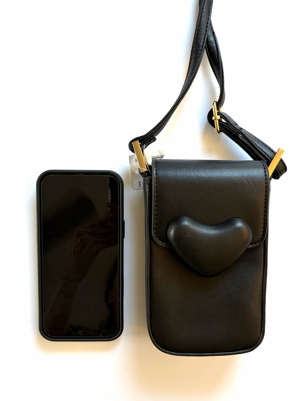 NWT Black Puffed Heart Crossbody Phone Bag Minimalist Purse